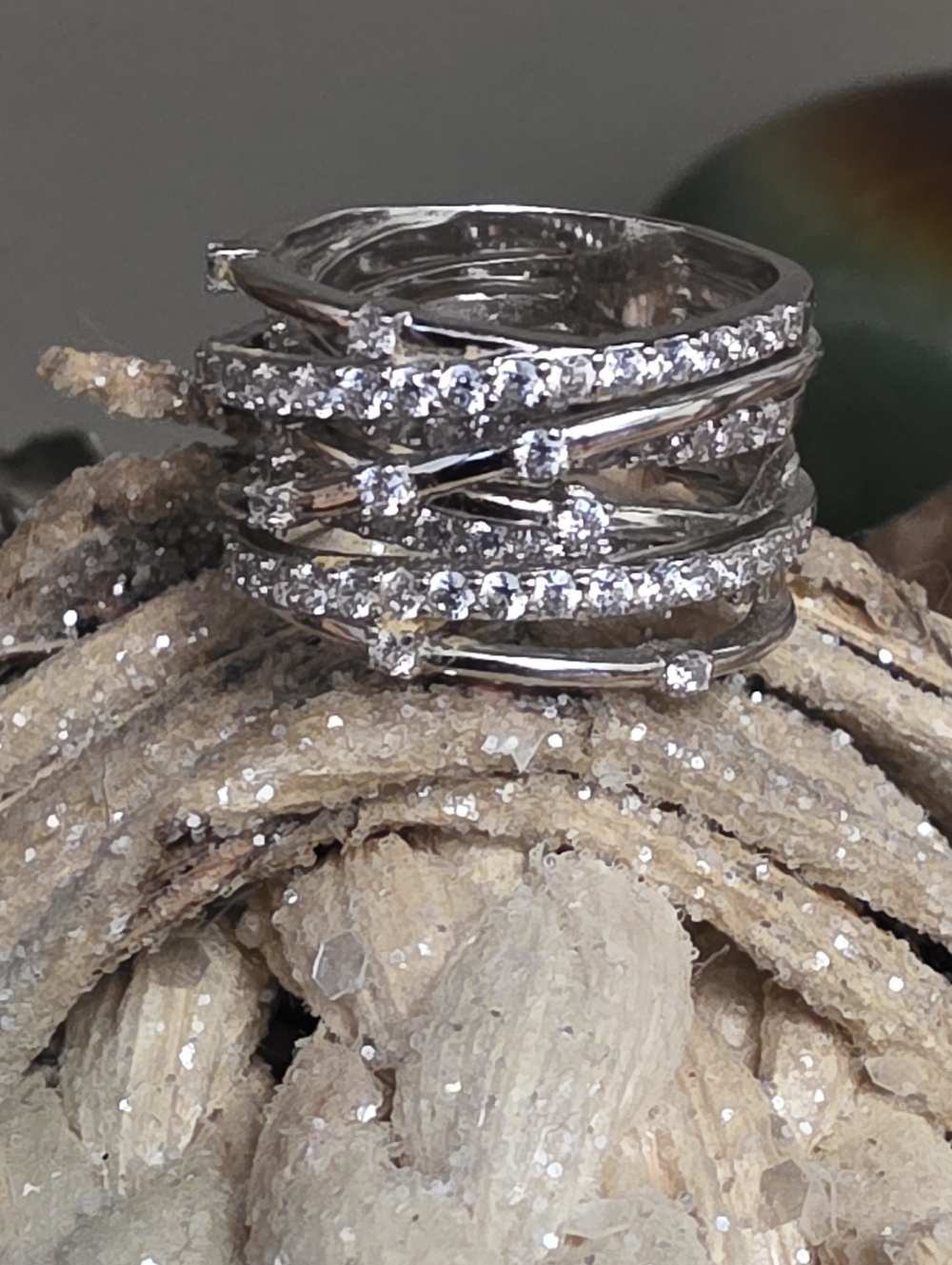 Crislu Entwined Platinum Plated & Silver Multi-Row CZ Wrap Ring - Picture 2 of 16
